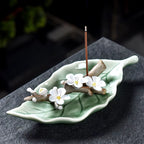 Handmade Creative Home Furnishings Ceramic Leaves Peach Blossoms Branches Incense Burner Incense Sticker Holder Incense Censer
