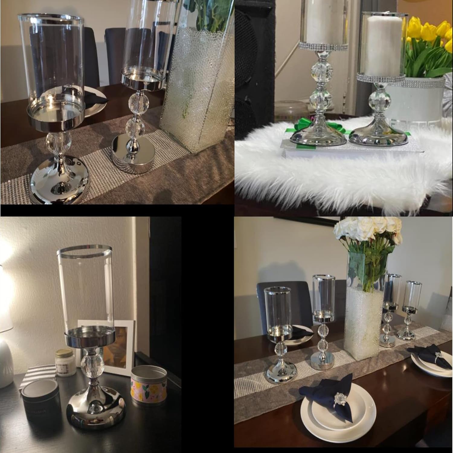 Pillar Candle Holder with Lid,Crystal Candle Holder for Pillar Candle, Candlesticks Holder with 3 Crystal Balls for Coffee Dining Table, Wedding, Christmas, Halloween, Home Decor CH065L