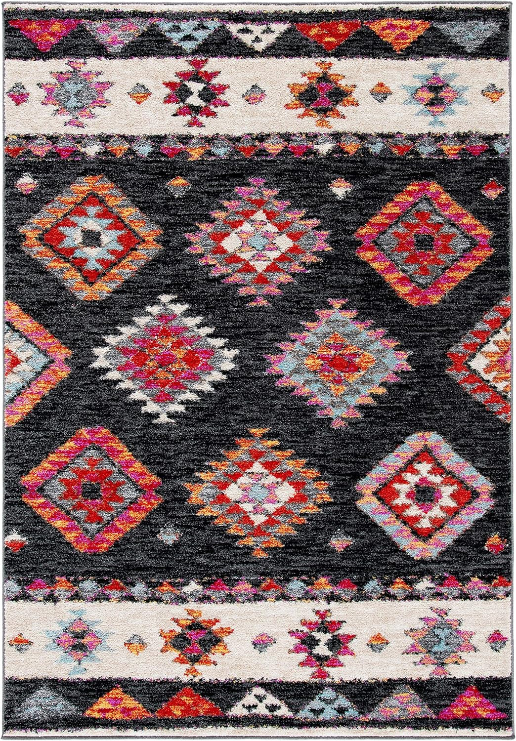 Adirondack Collection Area Rug - 6' X 9', Black & Red, Boho Tribal Design, Non-Shedding & Easy Care, Ideal for High Traffic Areas in Living Room, Bedroom (ADR245Z)