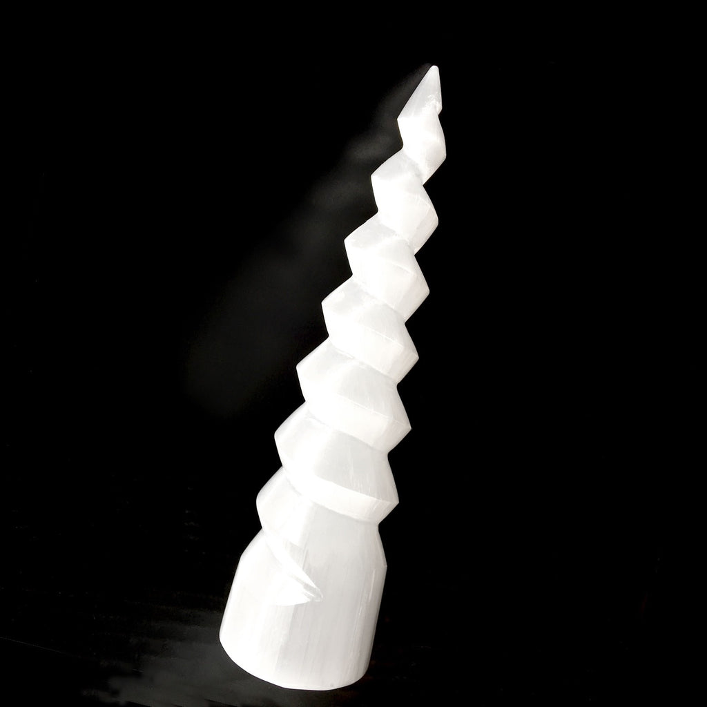 XL Selenite Tower Crystal Spiral Energy Wand 8" Point Cleanse Reiki CHARGE Heal