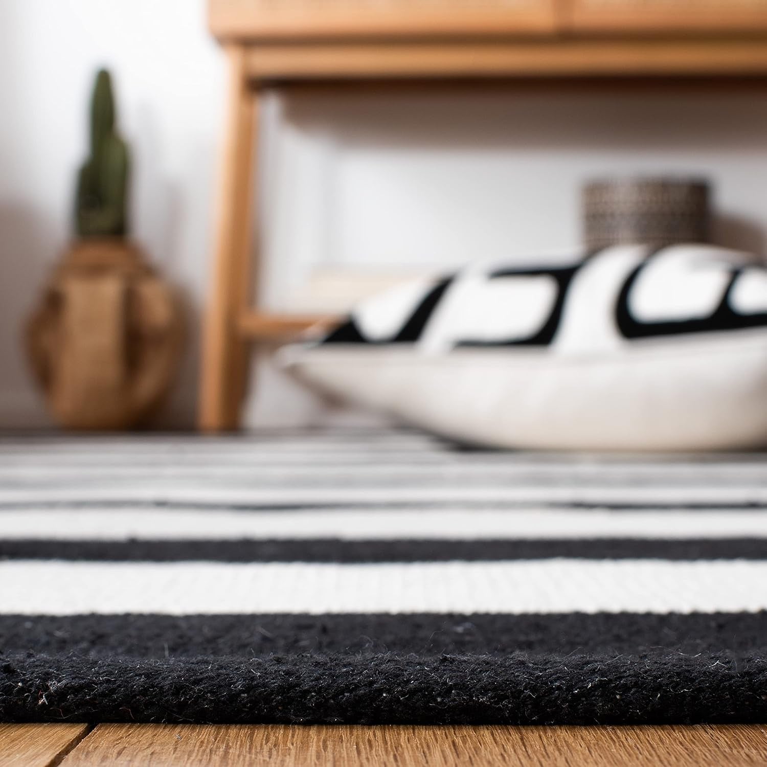 Montauk Collection Runner Rug - 2'3" X 13', Black & Ivory, Handmade Flat Weave Boho Farmhouse Cotton Stripe, Ideal for High Traffic Areas in Living Room, Bedroom (MTK712D)