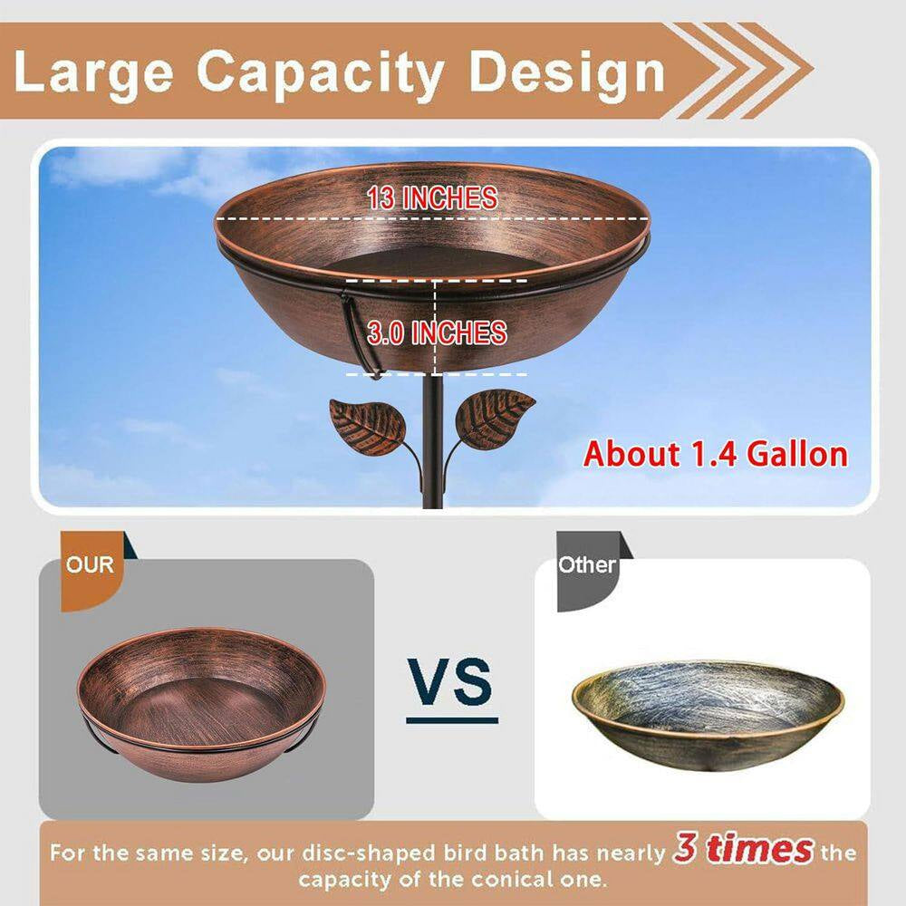 13 In. Diameter Metal Bird Bath with Removable Bowl and Stable Stake Easy Clean for Garden Yard Decor