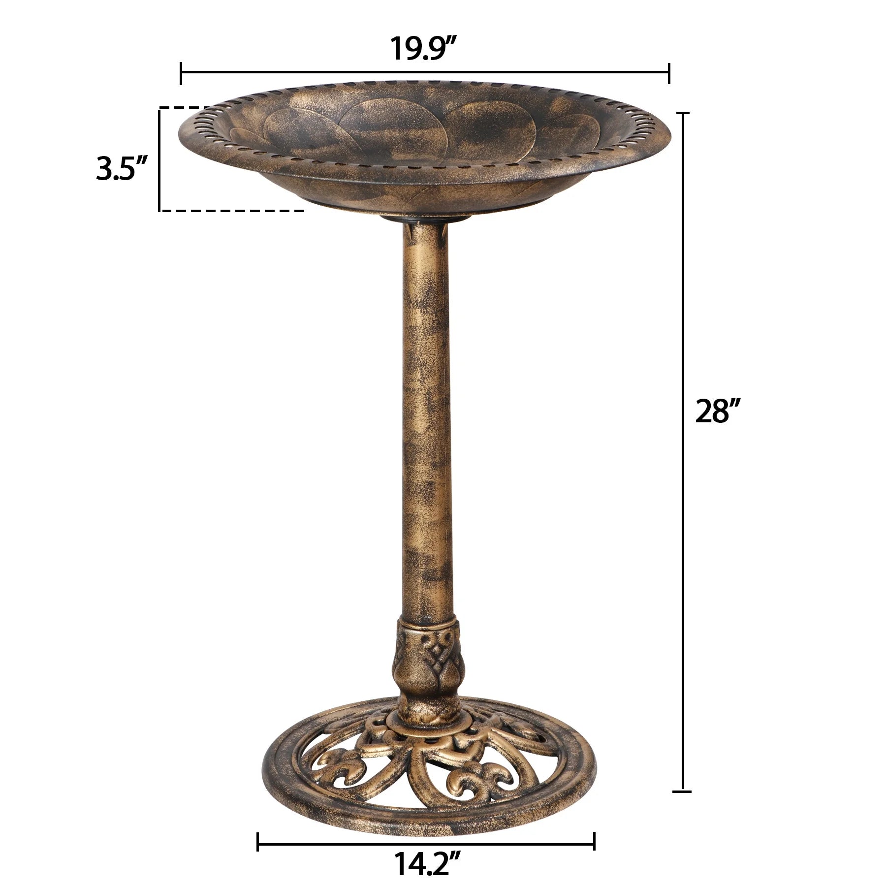 28" H Birdbath Weather Resistant Pedestal Antique Garden Decor Vintage Yard Bird Bath Outdoor