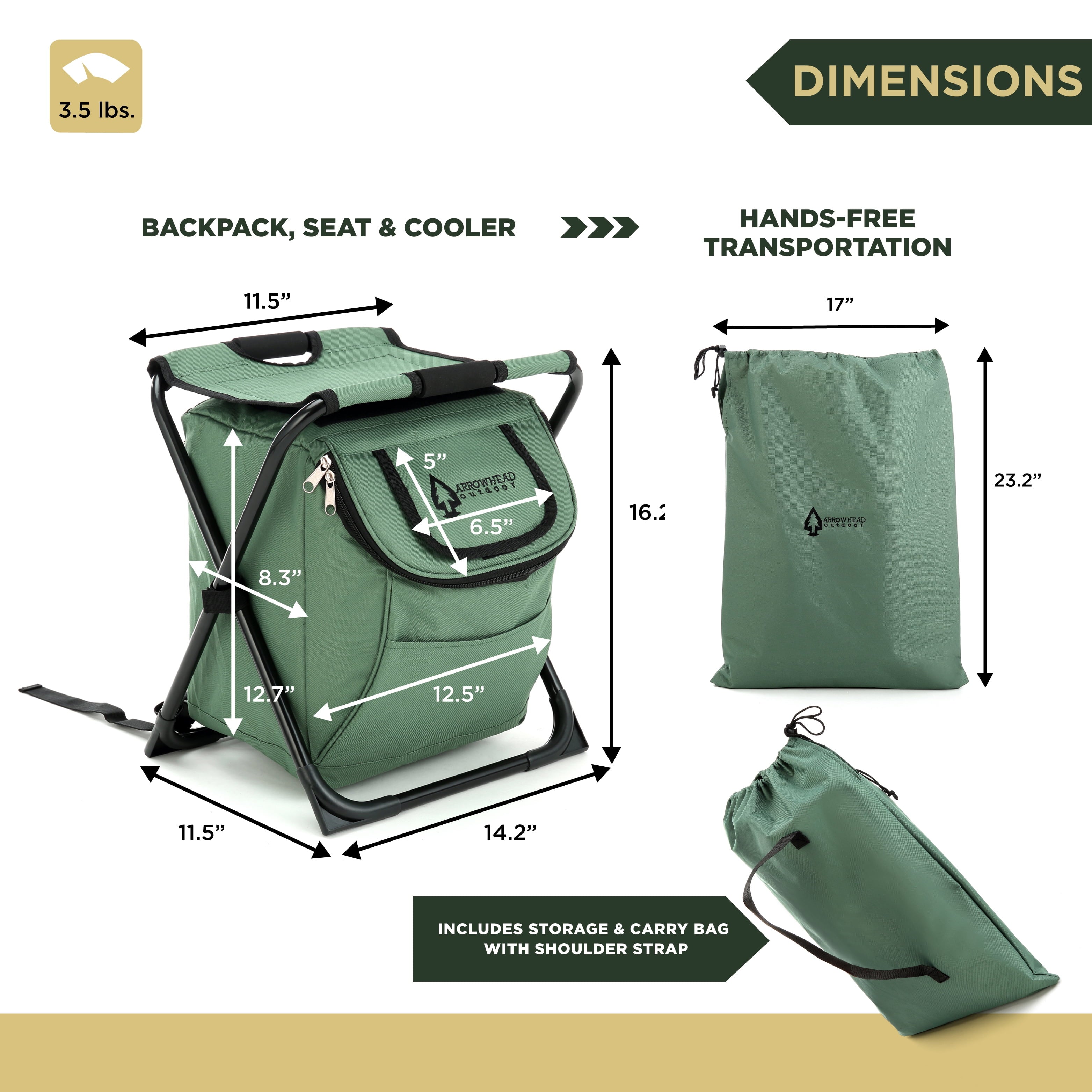 Multi-Function 3-In-1 Compact Camp Chair: Backpack, Stool & Insulated Cooler, W/ External Pockets & Storage Bag, Lightweight, Large Backpack, Fishing, Hiking, Heavy-Duty, Usa-Based