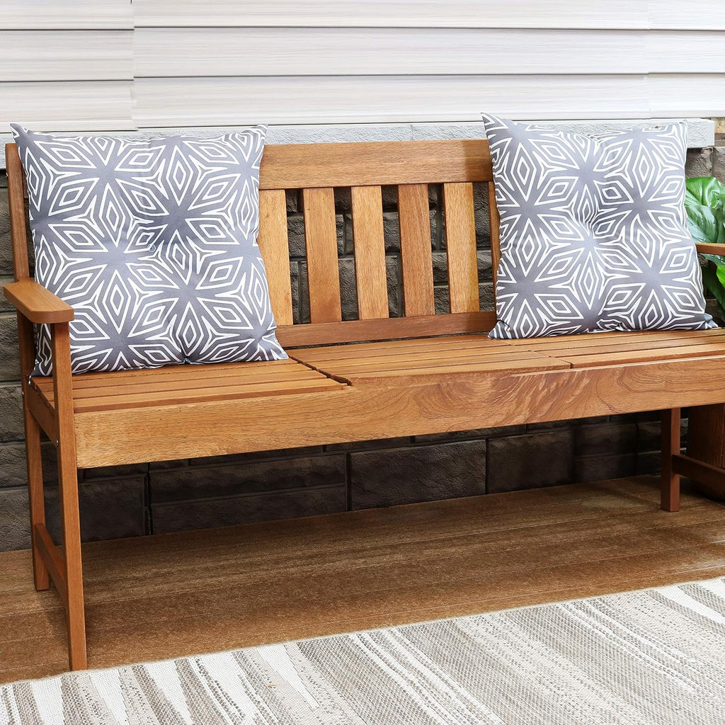 Tufted Indoor and Outdoor Decorative Throw Pillows - 19-Inch Square Patio Cushions Set of 2 - Weather-Resistant Polyester - Gray Geometric