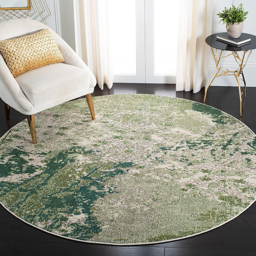 Madison Collection Area Rug - 5' Round, Green & Ivory, Modern Abstract Design, Non-Shedding & Easy Care, Ideal for High Traffic Areas in Living Room, Bedroom (MAD499Y)