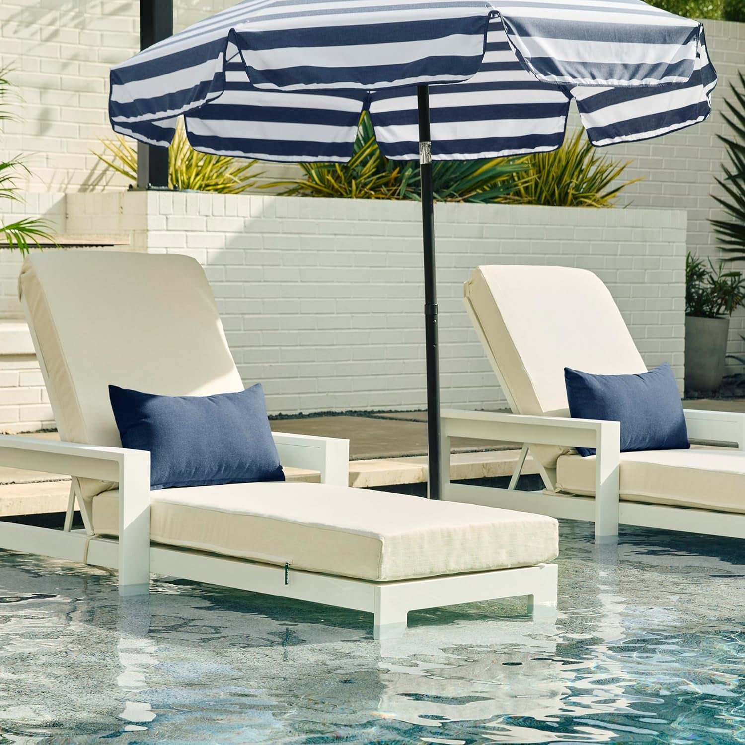 Outdoor Lumbar Pillow 2-Pack, 22 X 12, Stripe Pine Green Throw Pillows for Patio Furniture