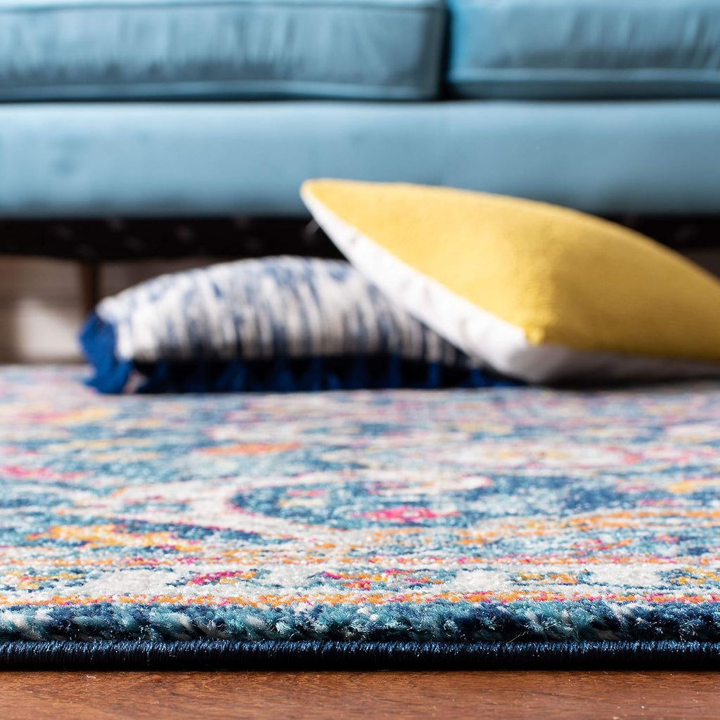 Evoke Collection 4' X 6' Navy / Fuchsia EVK255N Boho Non-Shedding Living Room Bedroom Accent Rug