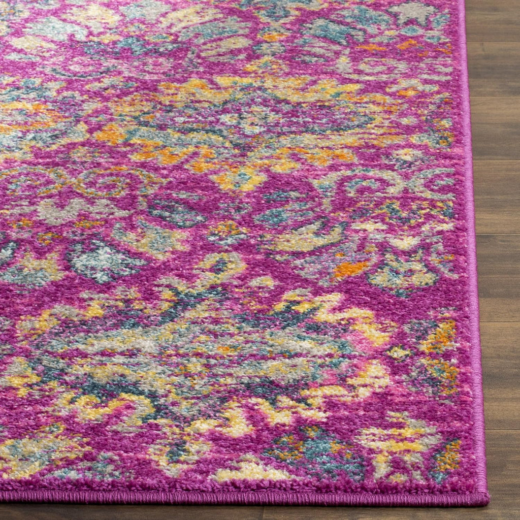 Madison Collection Runner Rug - 2'3" X 8', Fuchsia & Blue, Boho Chic Damask Design, Non-Shedding & Easy Care, Ideal for High Traffic Areas in Living Room, Bedroom (MAD144F)