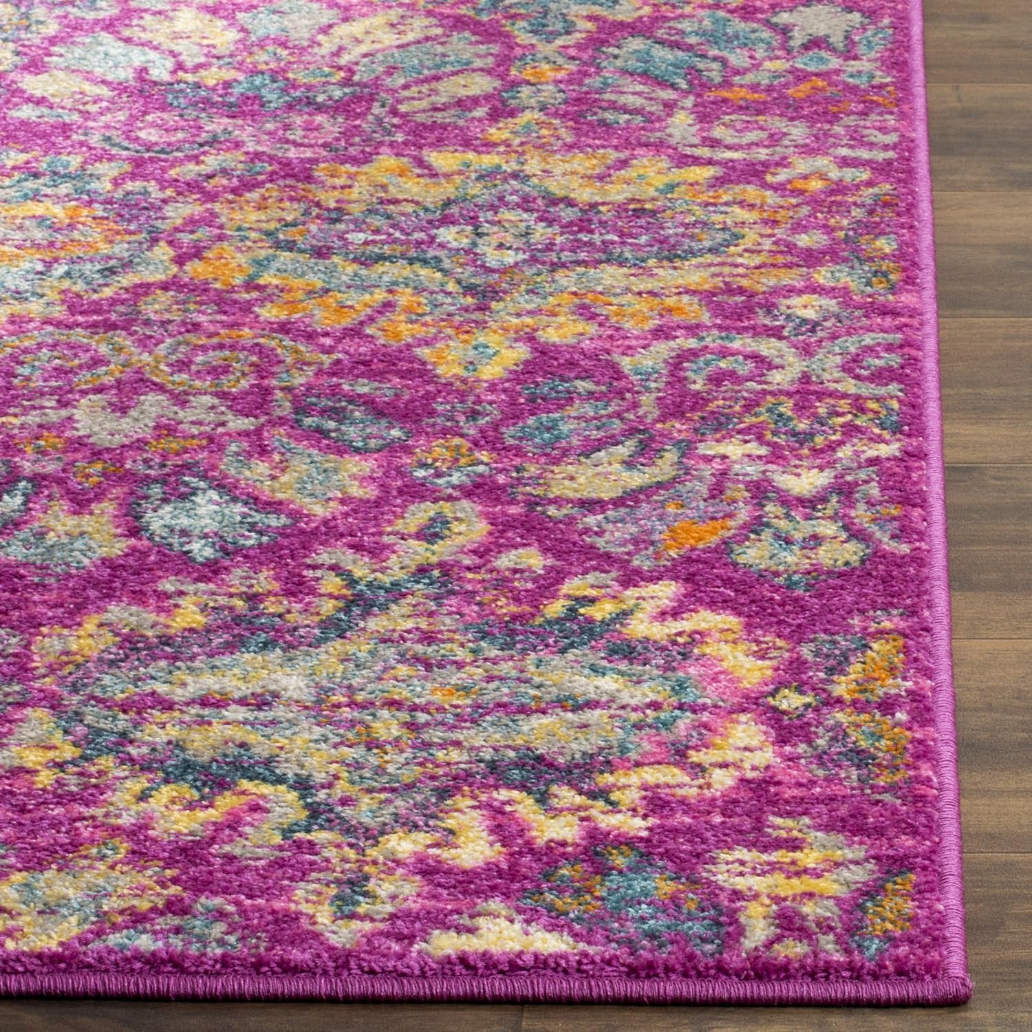 Madison Collection Runner Rug - 2'3" X 8', Fuchsia & Blue, Boho Chic Damask Design, Non-Shedding & Easy Care, Ideal for High Traffic Areas in Living Room, Bedroom (MAD144F)