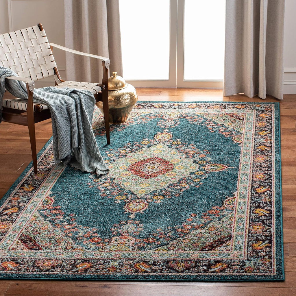 Madison Collection Accent Rug - 4' X 6', Navy & Turquoise, Medallion Distressed Design, Non-Shedding & Easy Care, Ideal for High Traffic Areas in Entryway, Living Room, Bedroom (MAD252N)