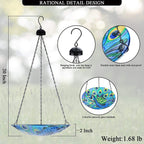 Bird Bath Hanging for Outdoor Glass Small Bird Feeder Bowl Garden Decoration 11 Inch Peacock (Peacock 1)