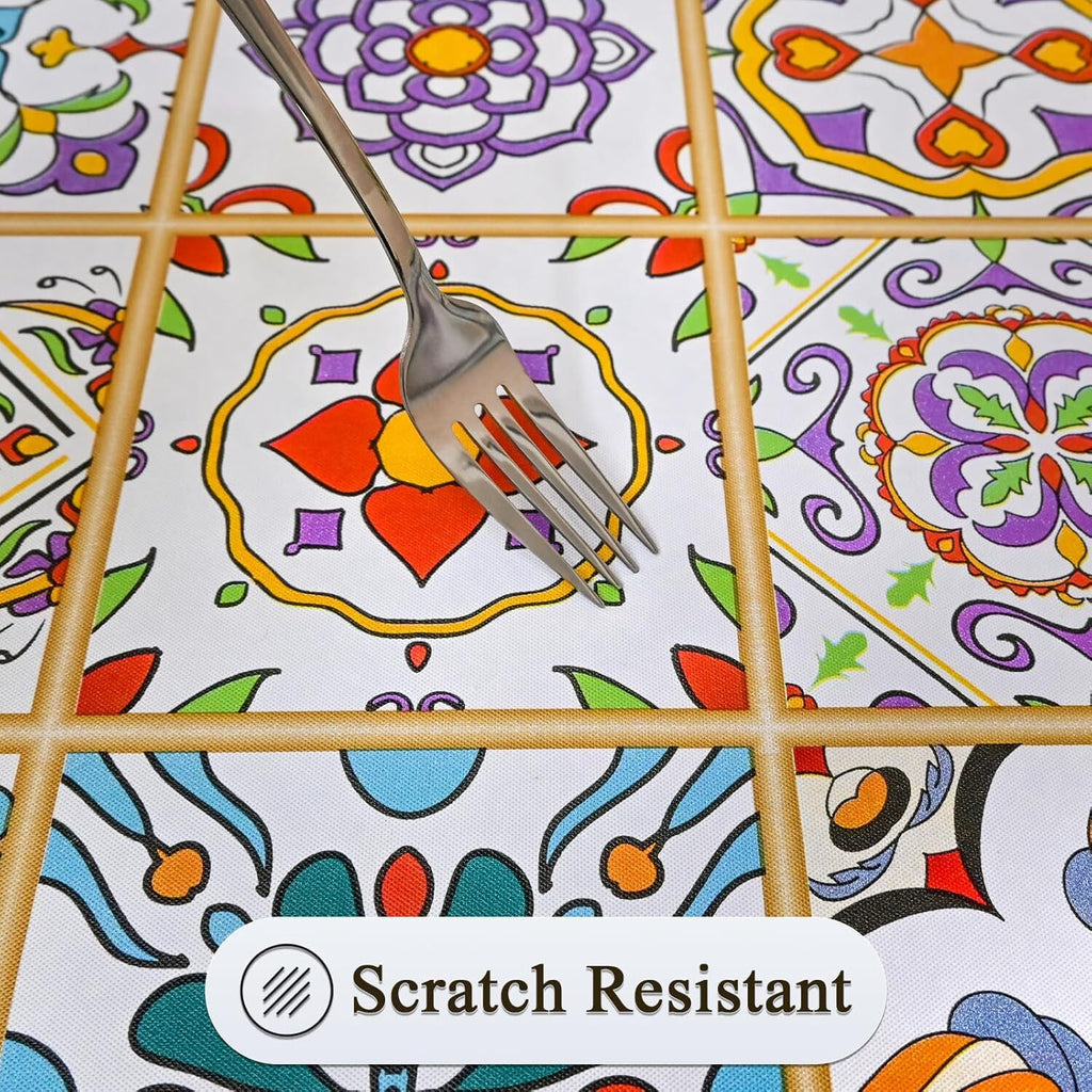 Rectangle Table Cloth, Waterproof Vinyl Tablecloth with Flannel Backing, Table L