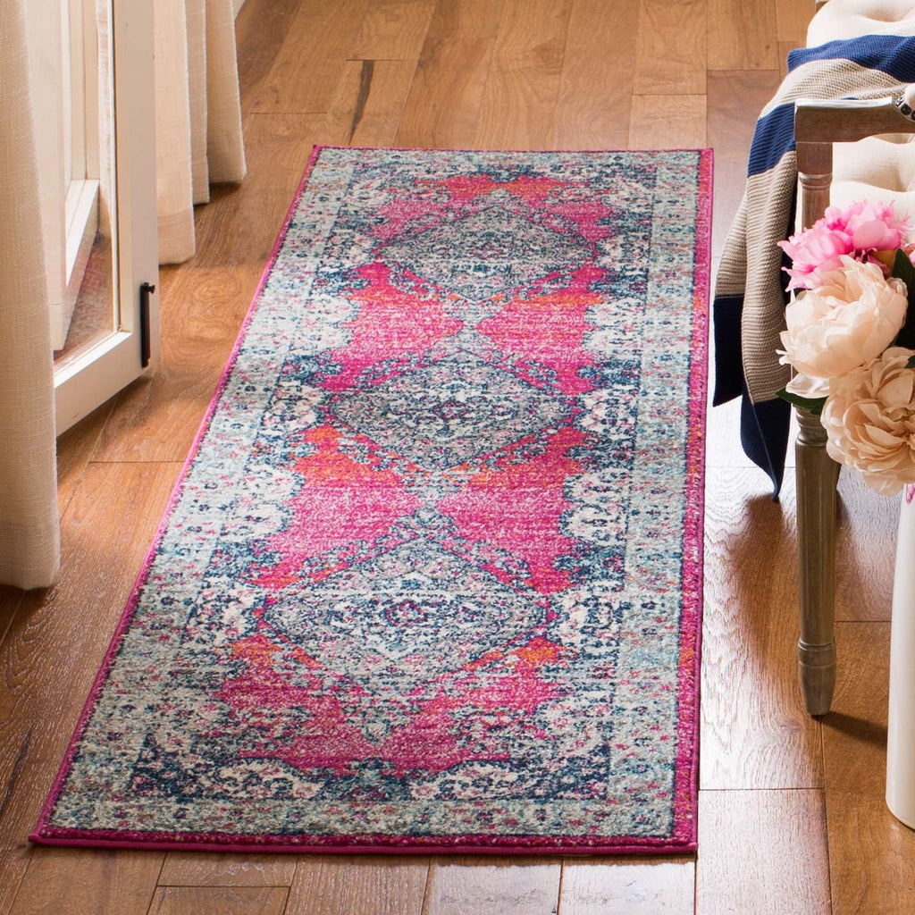 Evoke Collection Runner Rug - 2'2" X 7', Fuchsia & Navy, Oriental Medallion Distressed Design, Non-Shedding & Easy Care, Ideal for High Traffic Areas in Living Room, Bedroom (EVK250R)