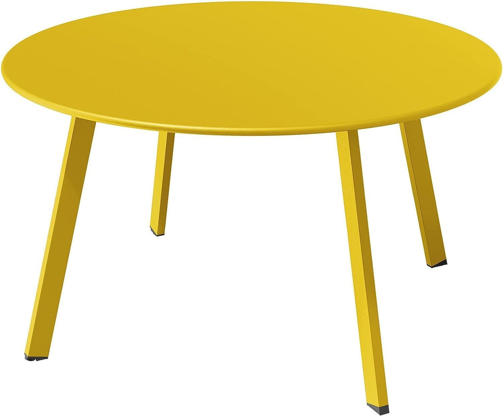 round Steel Patio Coffee Table, Weather Resistant Outdoor Large Side Table, Yellow…