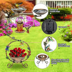 3-In-1 38 In. Vintage Metal Waterproof Bird Bath Black with Solar Bird Feeder and Planter Pedestal