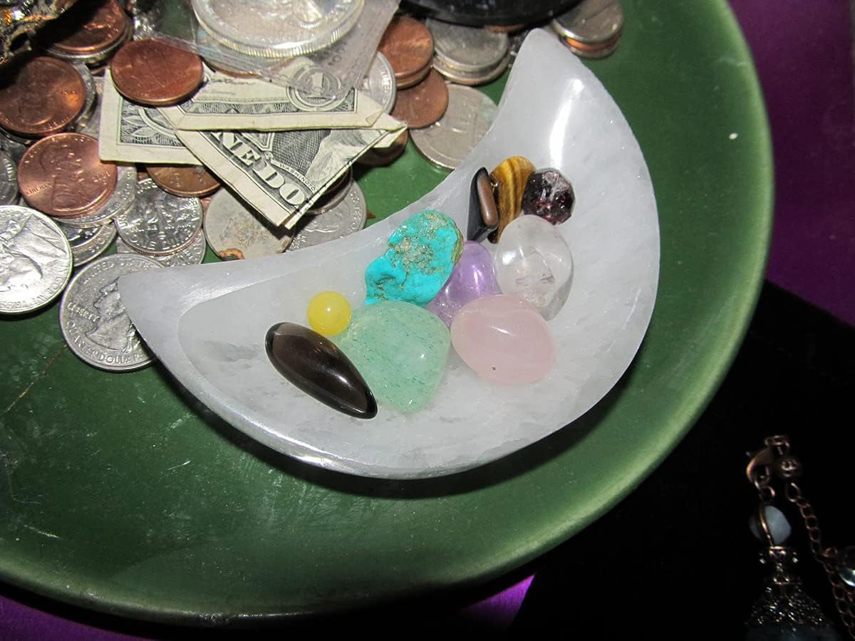 4 Inch Selenite Bowl Moon Shape Moroccan Selenite Crystal Charging Bowl for Healing, Recharging Crystals