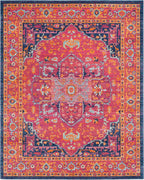 Evoke Collection 10' X 14' Fuchsia / Orange EVK275S Oriental Medallion Distressed Non-Shedding Living Room Bedroom Dining Home Office Area Rug