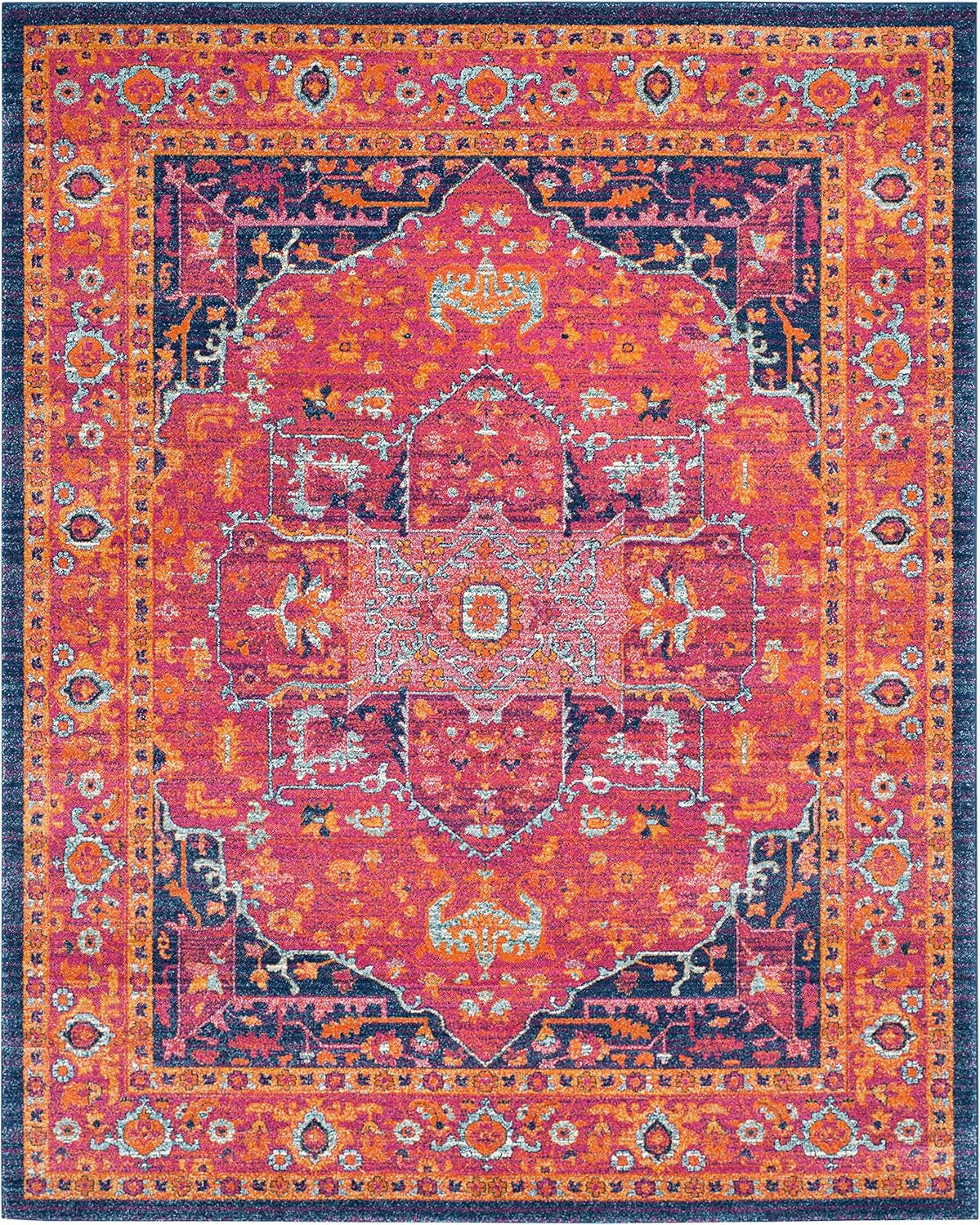 Evoke Collection 10' X 14' Fuchsia / Orange EVK275S Oriental Medallion Distressed Non-Shedding Living Room Bedroom Dining Home Office Area Rug