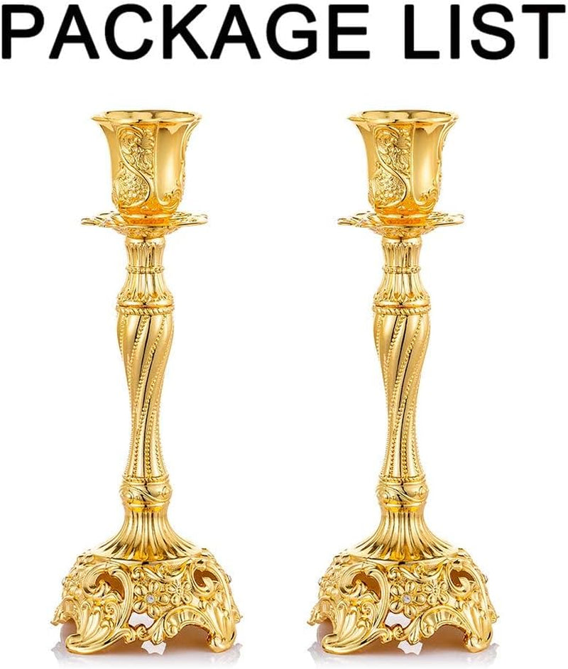 Gold Candlestick Holders Set of 2 Taper Candle Holders Deluxe Ornate Candle Holders for Shabbat Taper Candles, Candle Centerpiece, Wedding Candles, Christmas Candle 7.4Inch