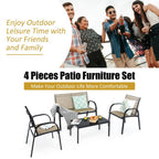 Patio Brown 4-Piece Plastic Wicker Patio Conversation Set