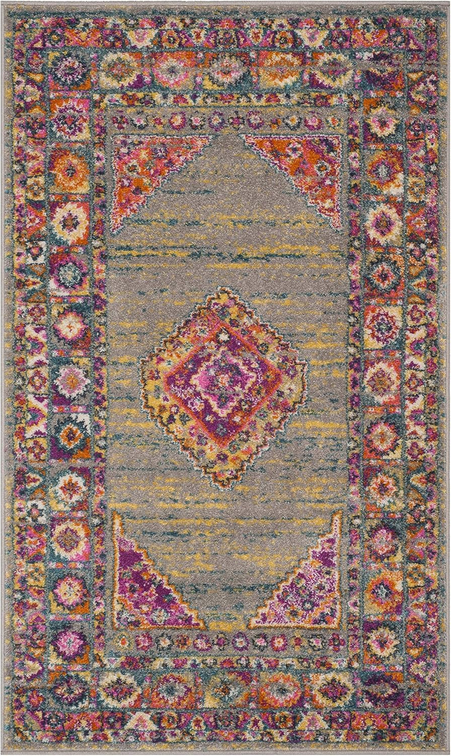Madison Collection Accent Rug - 4' X 6', Light Grey & Fuchsia, Boho Chic Medallion Design, Non-Shedding & Easy Care, Ideal for High Traffic Areas in Entryway, Living Room, Bedroom (MAD133G)