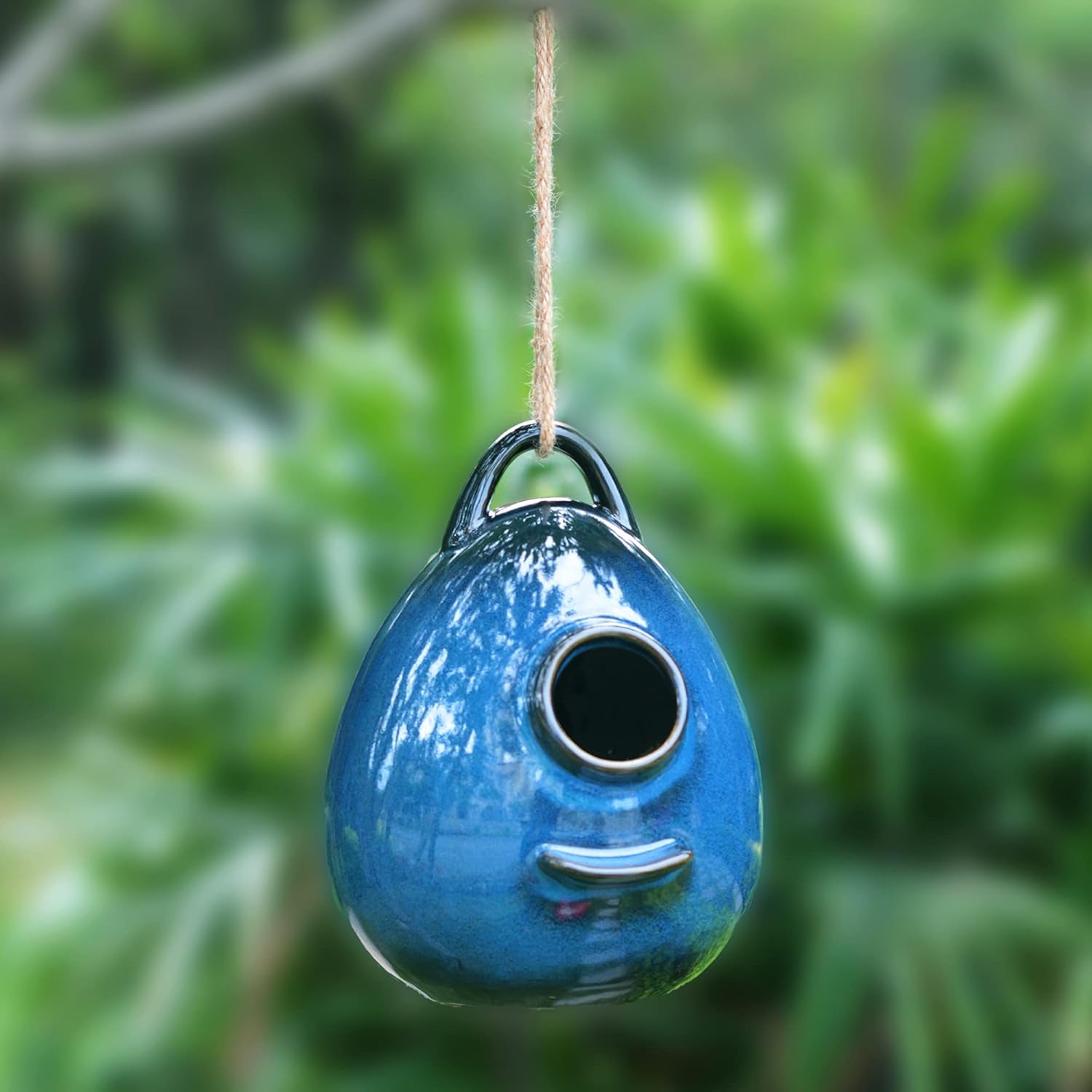 Birdhouse Ceramic Hanging Birdhouses Bird Hut Hanging Outdoor Birdhouse for Wild Birds, Finch, Cardinal, and Bluebird - Blue