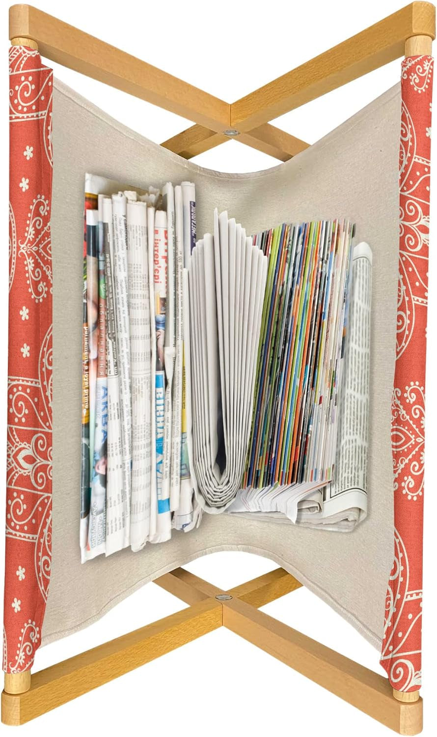 Hamsa Magazine and Book Holder, Egyptian Boho Hand Shape Pattern Eye Design Bridal Night Inspired Art, Floor Rack Decor for Interior of Home & Office, 22" X 19", Coral White