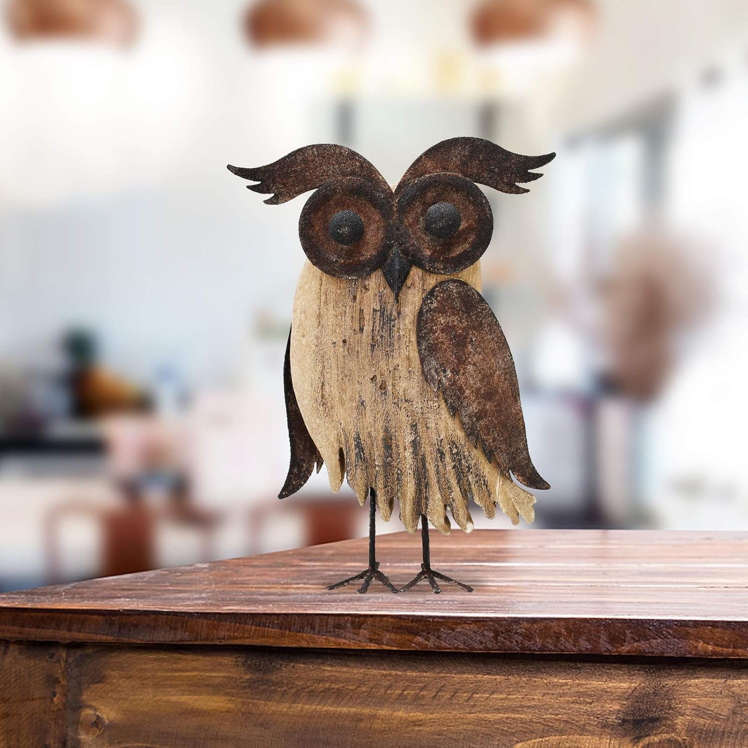 Wood Bird Figurine Home Decor Accent, Rustic Owl Statue Tabletop Decoration for Living Room Bedroom Office, Abstract Spring Summer Autumn Decor (Rust Color B)