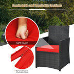 3-Pieces Patio Rattan Patio Conversation Set with Red Cushions