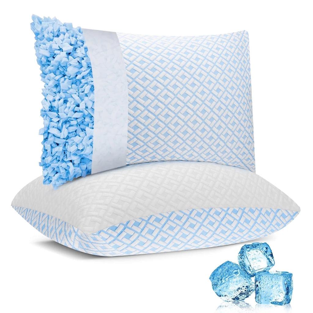 Shredded Memory Foam Pillows Cooling Pillows for Bed Sleeping Standard Size Set of 2 Pack