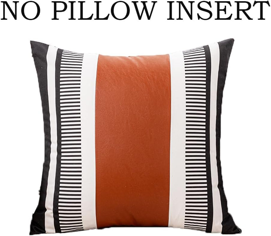 Farmhouse Throw Pillow Covers -Decorative Faux Leather Pillow Cases for Couch Sofa Livingroom Tribal Stripe Accent Cushion Cover 18X18 Inch (2, 18''X18'')