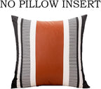 Farmhouse Throw Pillow Covers -Decorative Faux Leather Pillow Cases for Couch Sofa Livingroom Tribal Stripe Accent Cushion Cover 18X18 Inch (2, 18''X18'')