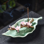 Handmade Creative Home Furnishings Ceramic Leaves Peach Blossoms Branches Incense Burner Incense Sticker Holder Incense Censer