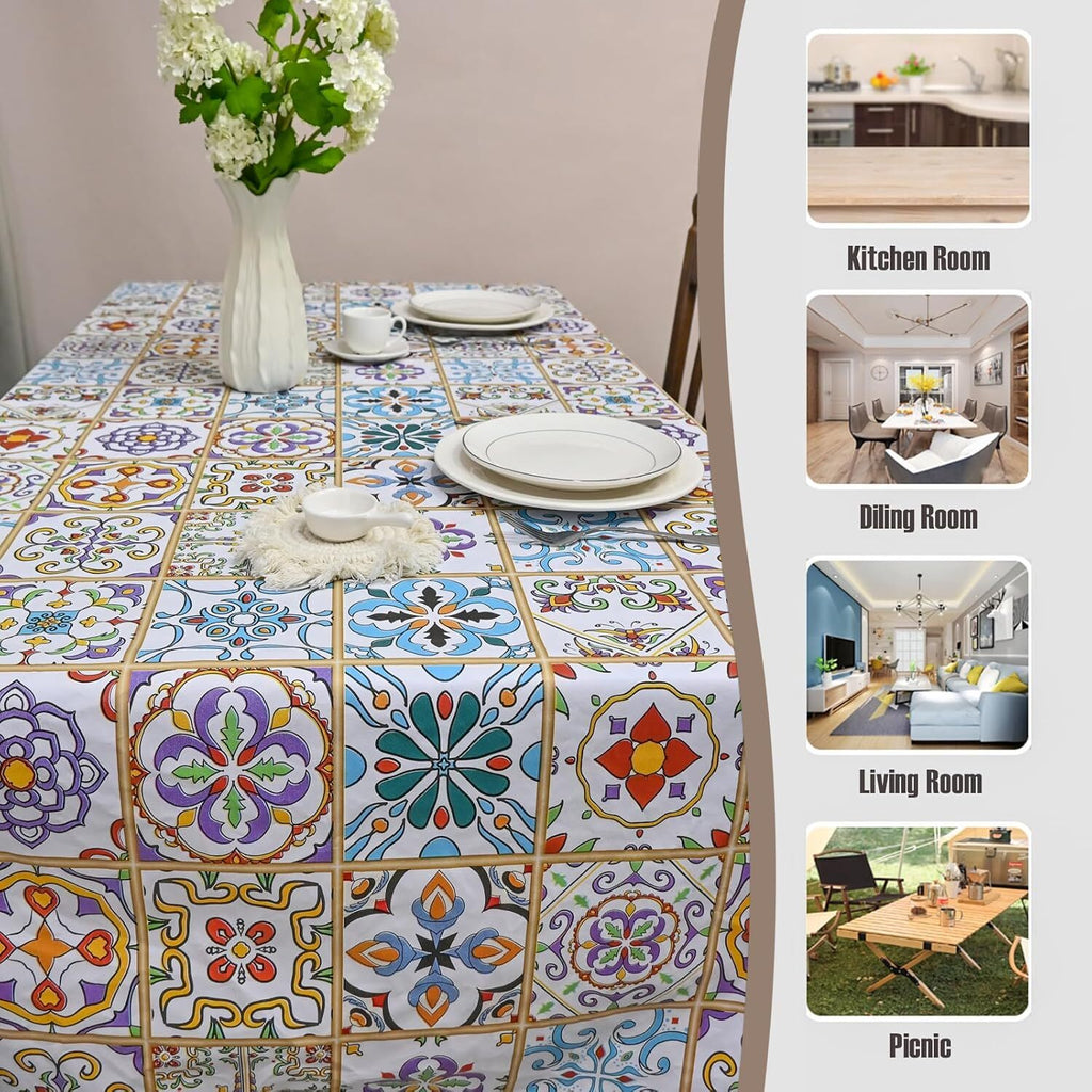 Rectangle Table Cloth, Waterproof Vinyl Tablecloth with Flannel Backing, Table L