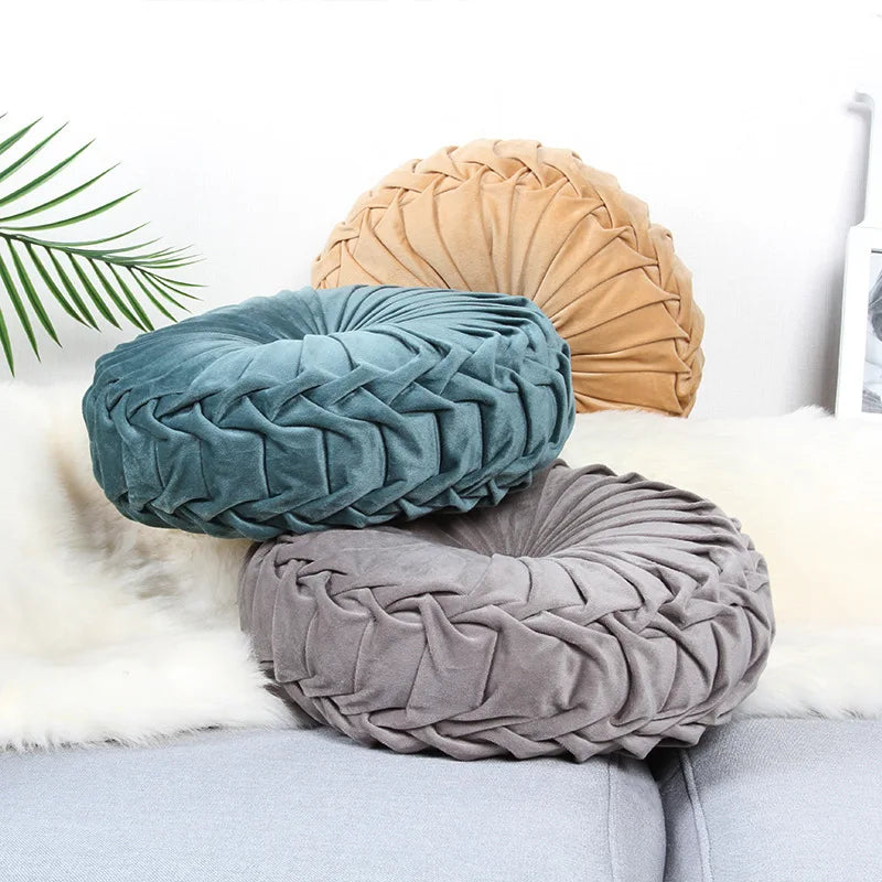 Velvet Pleated round Pumpkin Throw Pillow for Couch Floor Home Decor Cushion Coussin Home Decor Sofa Chair Bed Car Cojin 33Cm