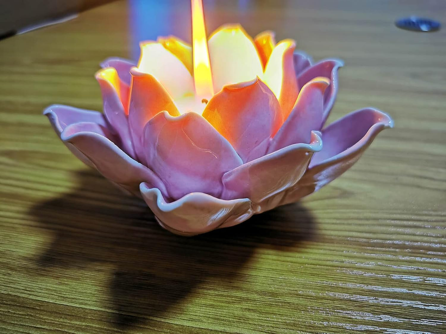 Pink Lotus Flower Candle Holder - Handmade Ceramic Lotus Tealight Candle Holders, Pink Lotus Candle Holders for Home Decoration, 1 Pack