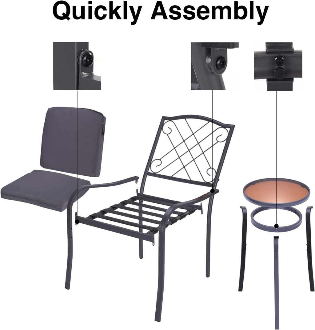 3 Pieces Outdoor Furniture,Patio Table and Chairs, Dinning Table and Chais, Patio Conversation Set, Porch Patio Set, Furniture Patio All-Weather Outdoor Patio Furniture (Stone Grey)