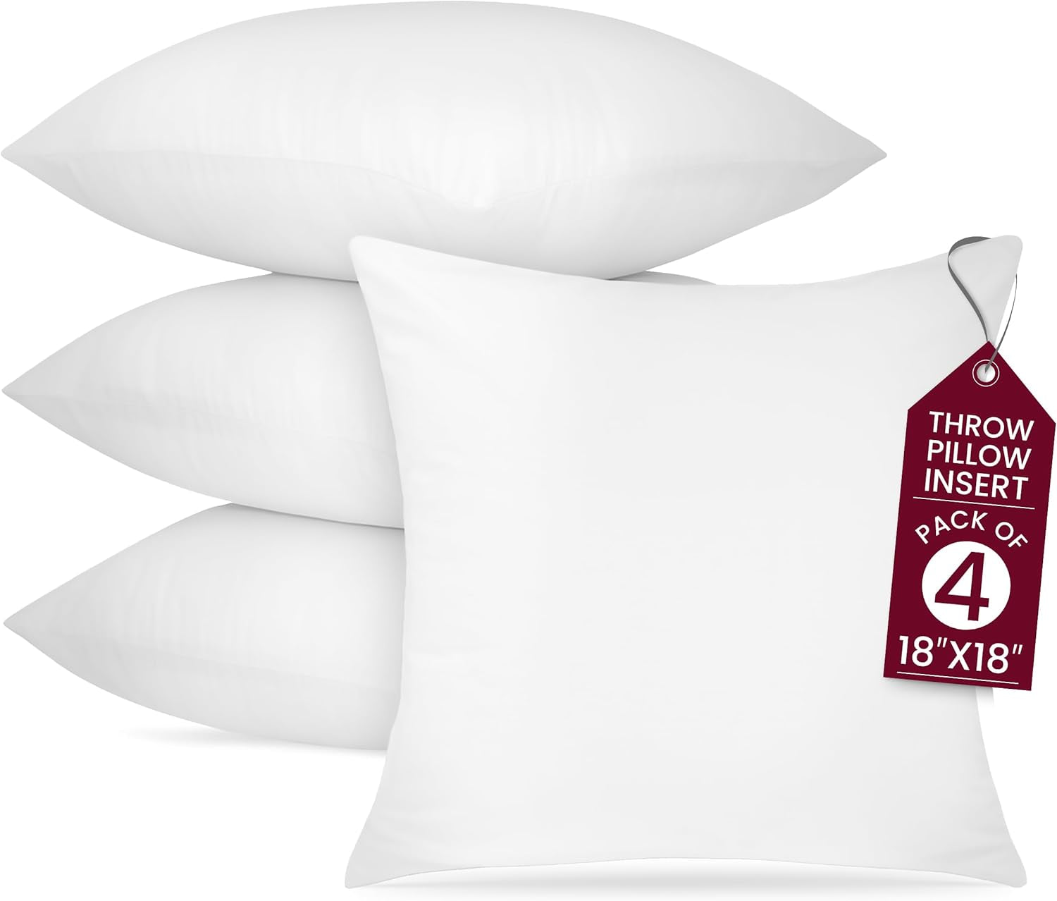 18X18 Throw Pillow Inserts – Set of 4 Soft Square Couch Pillows – Supportive, Fluffy Fill for Bed, Sofa & Chair – Decorative White Pillow Forms