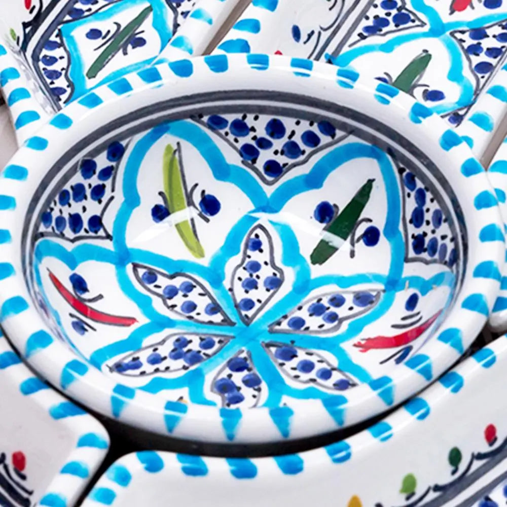 Ceramic Serving and Dipping Set - Handmade Boho Turquoise Hamsa