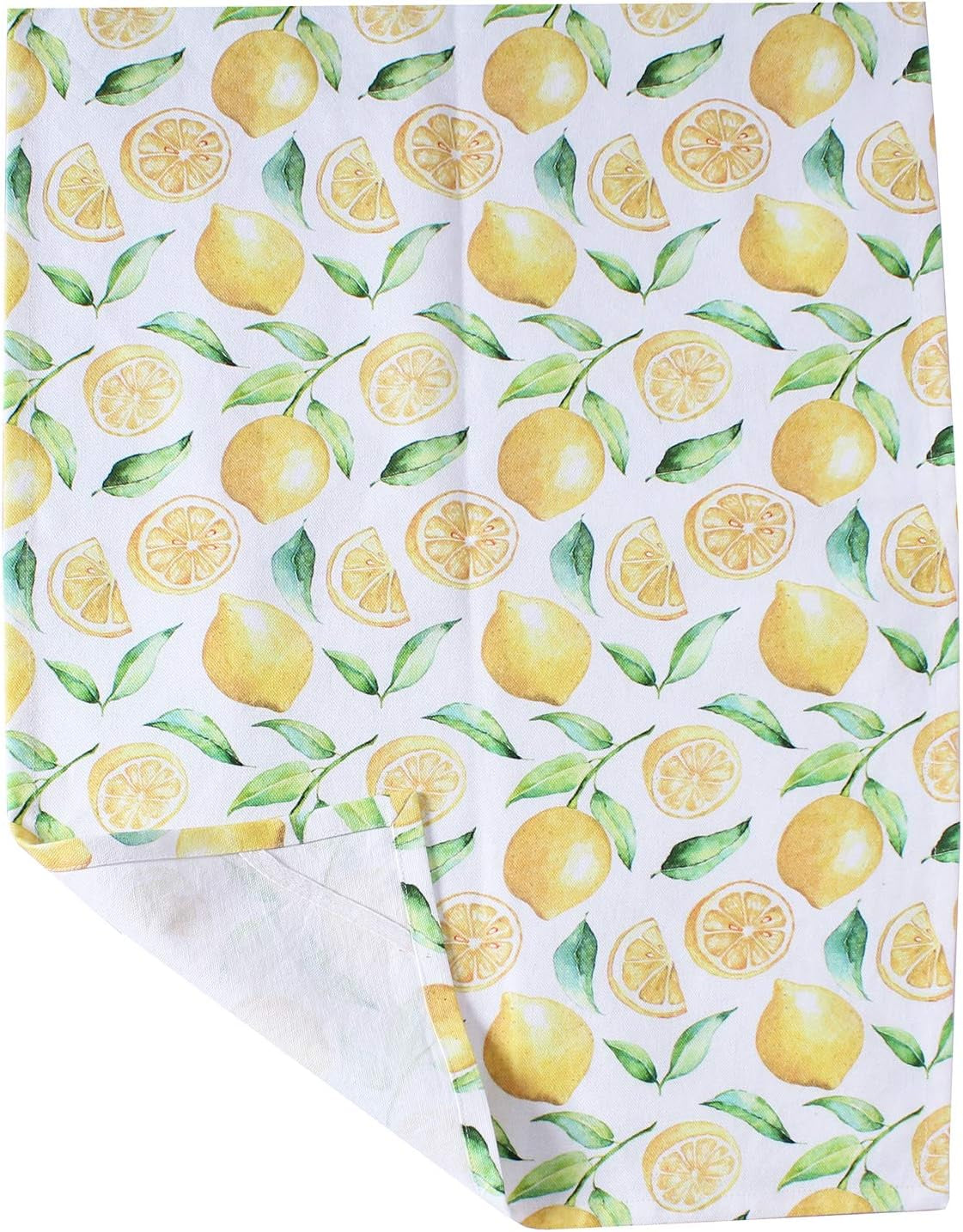 Lemon Yellow Printed Cotton Kitchen Towel Set - Absorbent Multi Purpose Kitchen Linen - 4 Drying Dish Hand Towels 20X28