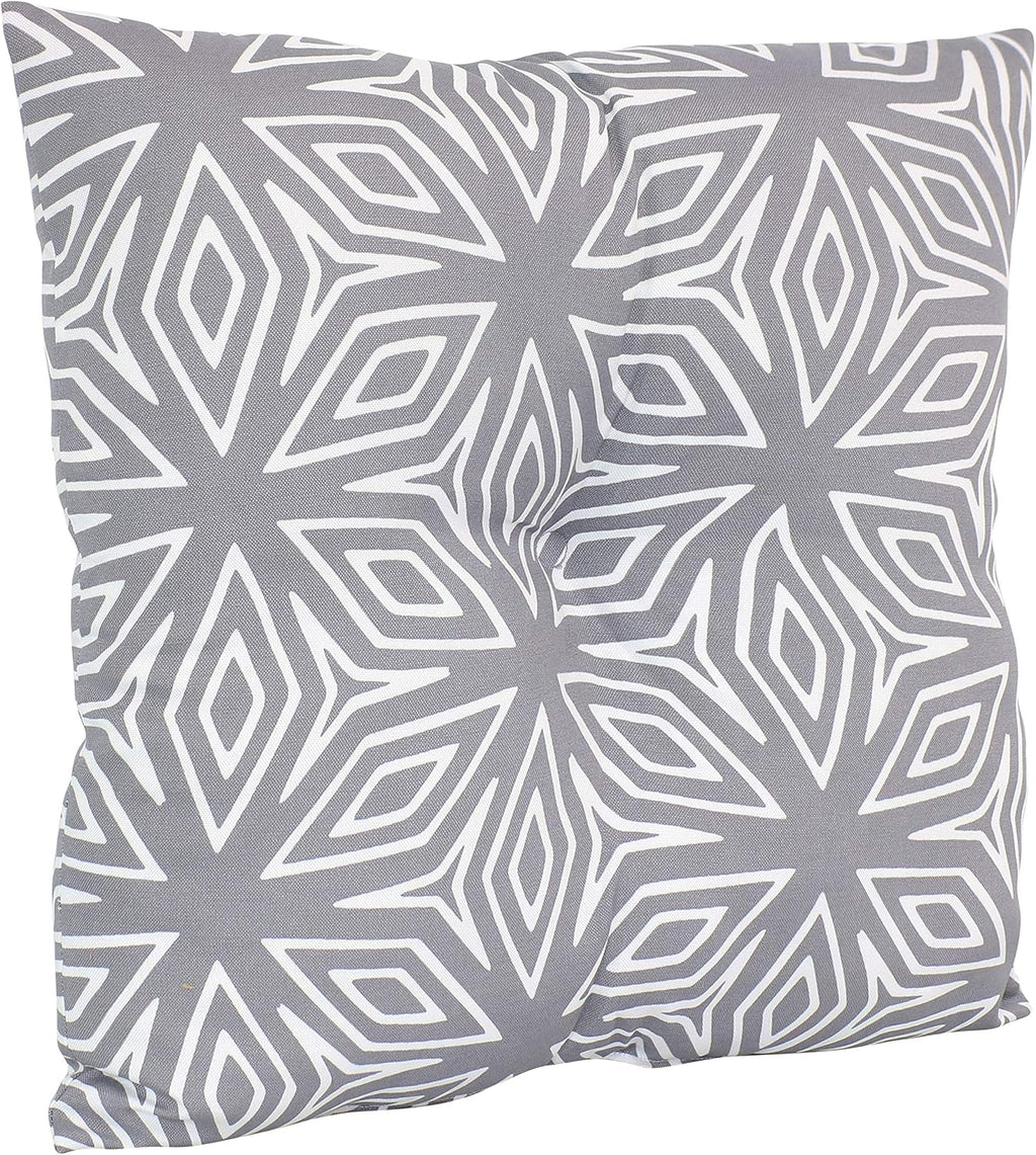 Tufted Indoor and Outdoor Decorative Throw Pillows - 19-Inch Square Patio Cushions Set of 2 - Weather-Resistant Polyester - Gray Geometric