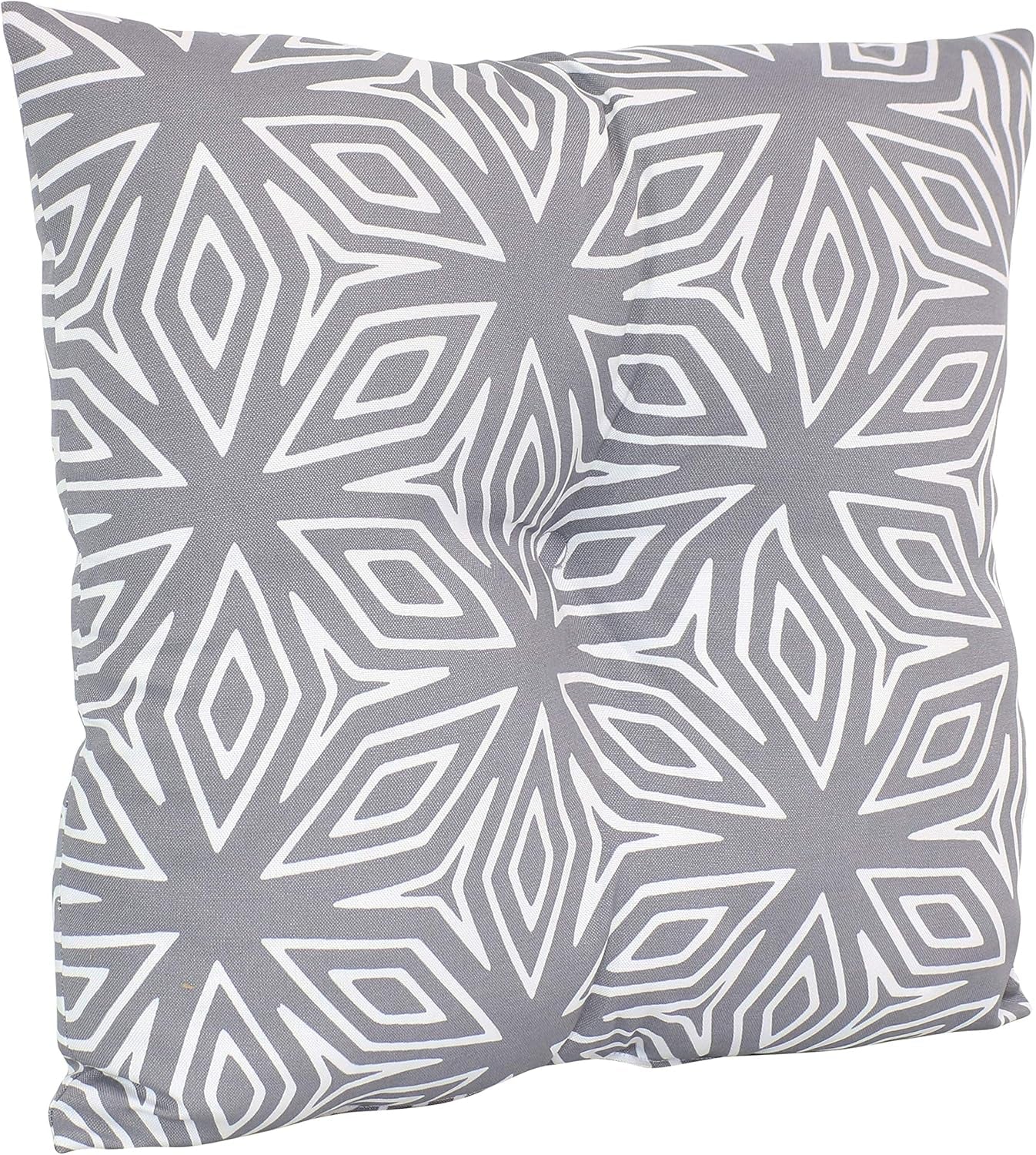 Tufted Indoor and Outdoor Decorative Throw Pillows - 19-Inch Square Patio Cushions Set of 2 - Weather-Resistant Polyester - Gray Geometric