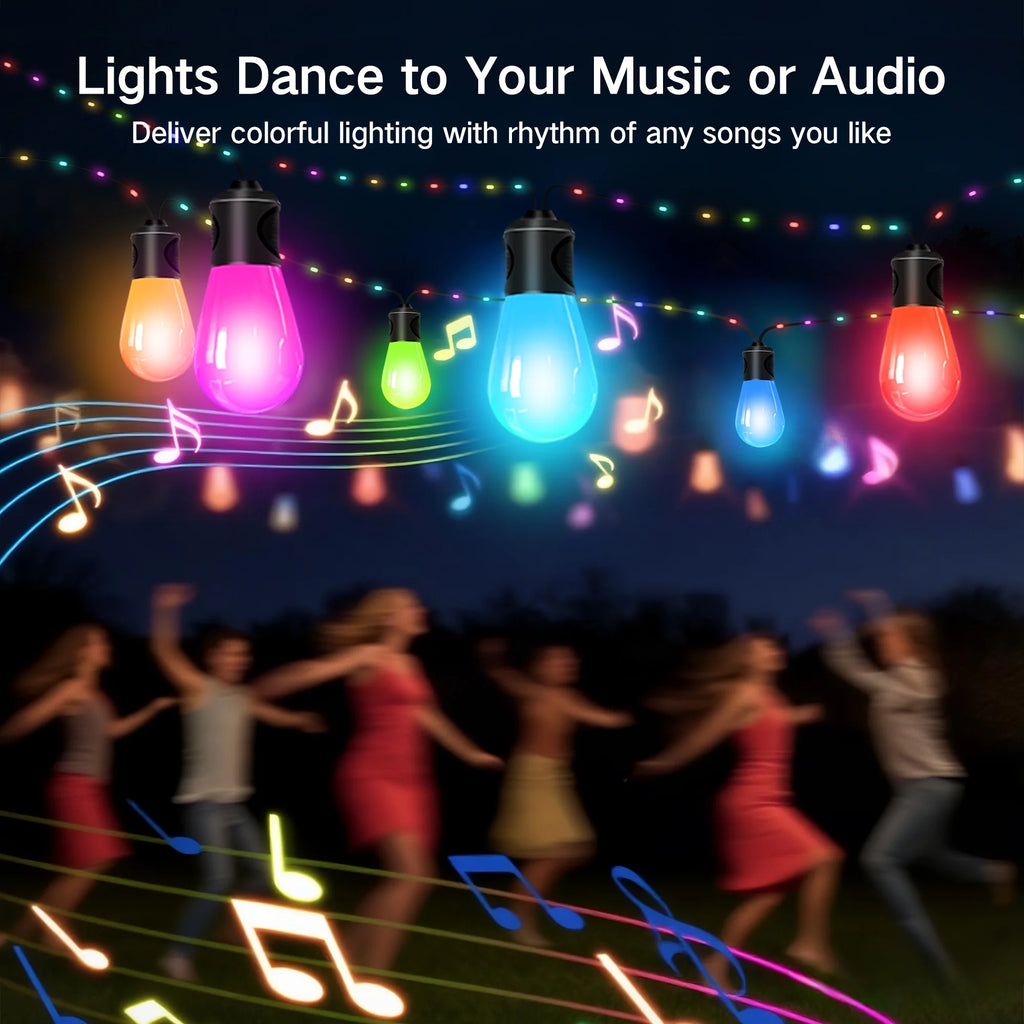 Outdoor String Lights, 45FT Smart RGBIC Patio Lights with 12 Bulbs for Christmas Halloween Decorations, Wifi Patio Lights with Remote & App Control, LED Lights for Outdoor Lighting & Backyard