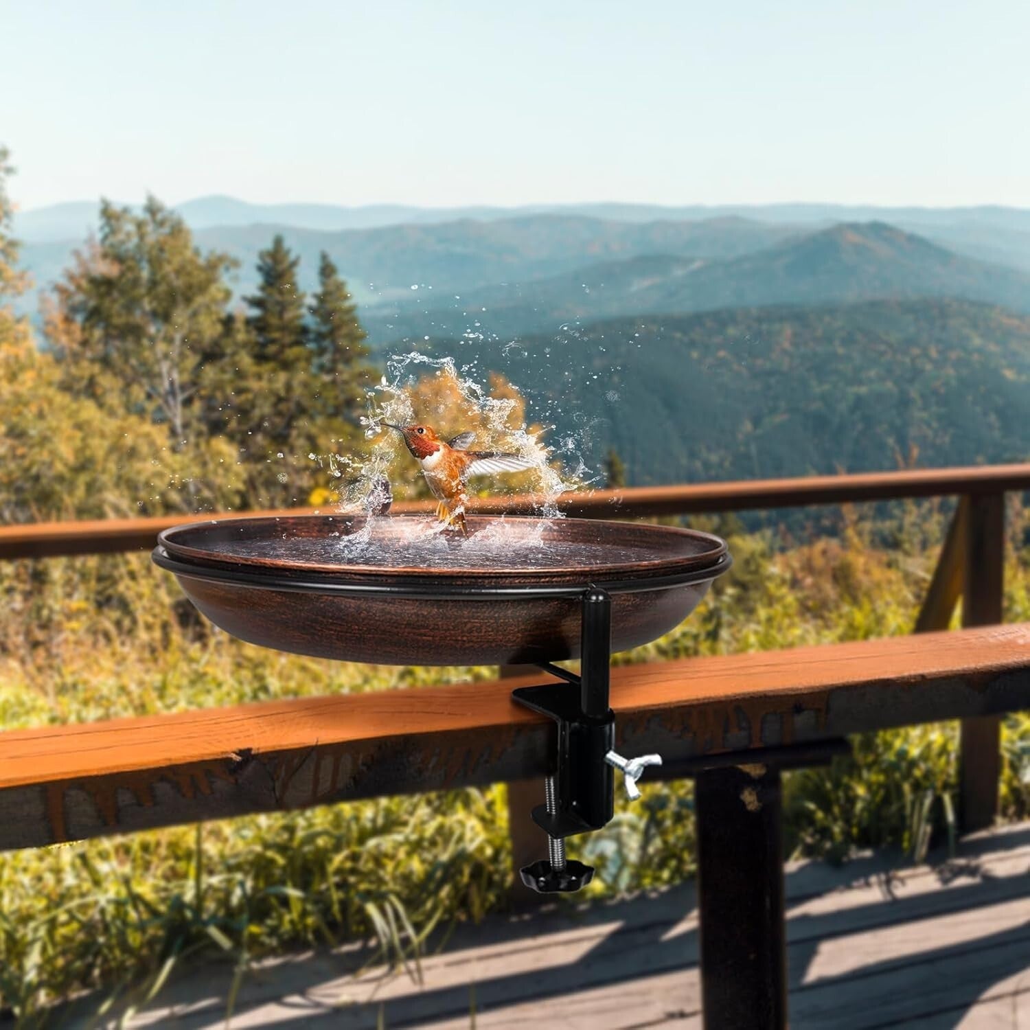 Deck Mounted Bird Bath Metal Birdbath Bowl Unheated with Lightweight Detachable