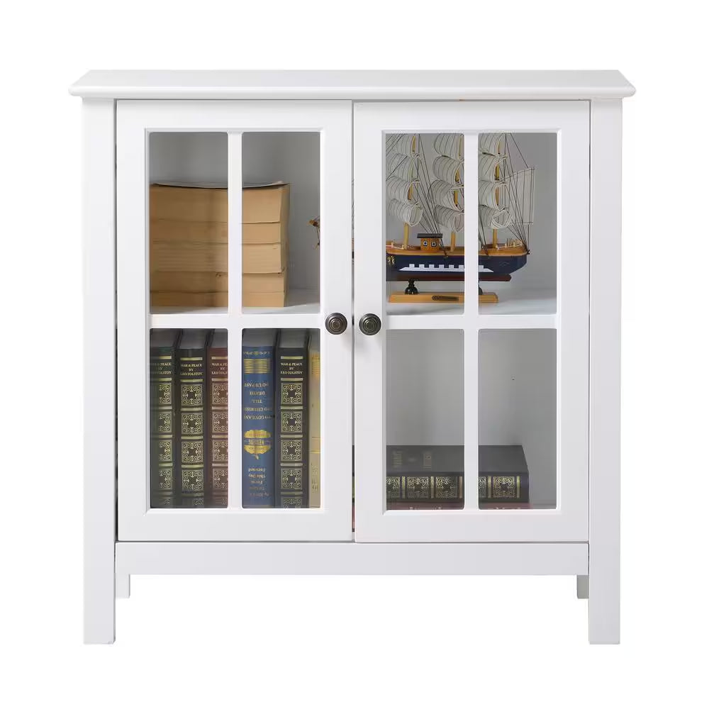 OS Home and Office White Glass Door Accent and Display Cabinet