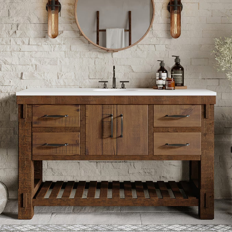 Telluride 60-In Distressed Pine Undermount Single Sink Bathroom Vanity with White Quartz Top