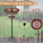 13 In. Diameter Metal Bird Bath with Removable Bowl and Stable Stake Easy Clean for Garden Yard Decor