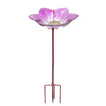 Glass Bird Bath, Outdoor Bird Feeders with Metal Stake, Pink Bird Bowls for Garden Yard Lawn
