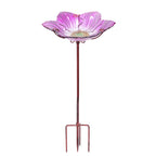 Glass Bird Bath, Outdoor Bird Feeders with Metal Stake, Pink Bird Bowls for Garden Yard Lawn